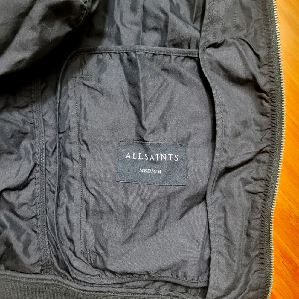 AllSaints Men’s Black Bomber Jacket Streetwear Zip-Up Lightweight Designer Coat